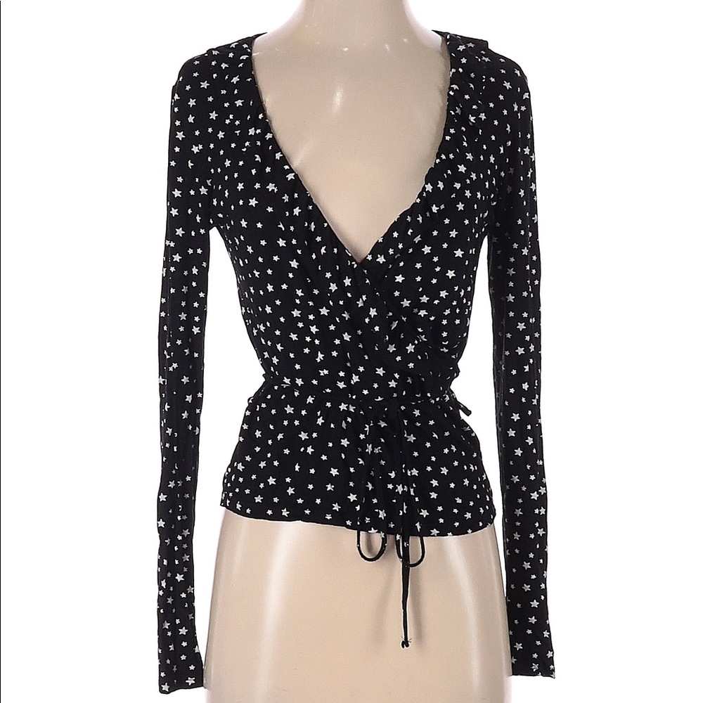 Miss Selfridge Black Star Top Plunge Neck